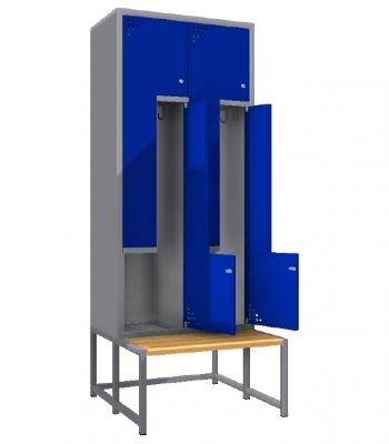 Kovová šatní skříň s lavičkou, dveře typ "L" - SML-80-4L